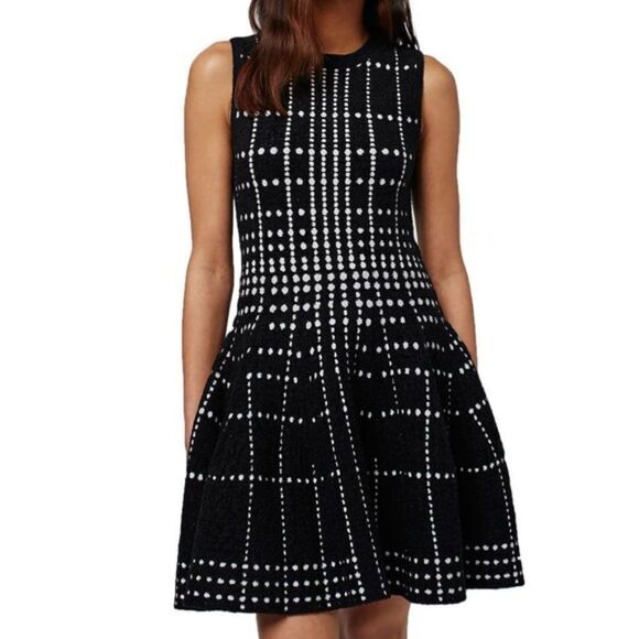 Topshop Dot Jacquard Fit & Flare Knit Dress Size 6 - Picture 1 of 7